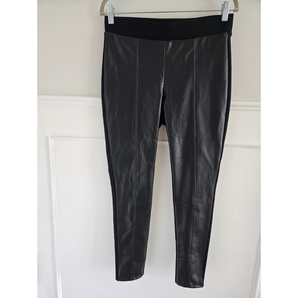 Ann‎ Taylor Factory Black Faux Leather Front Mixed Media Leggings Petite Medium